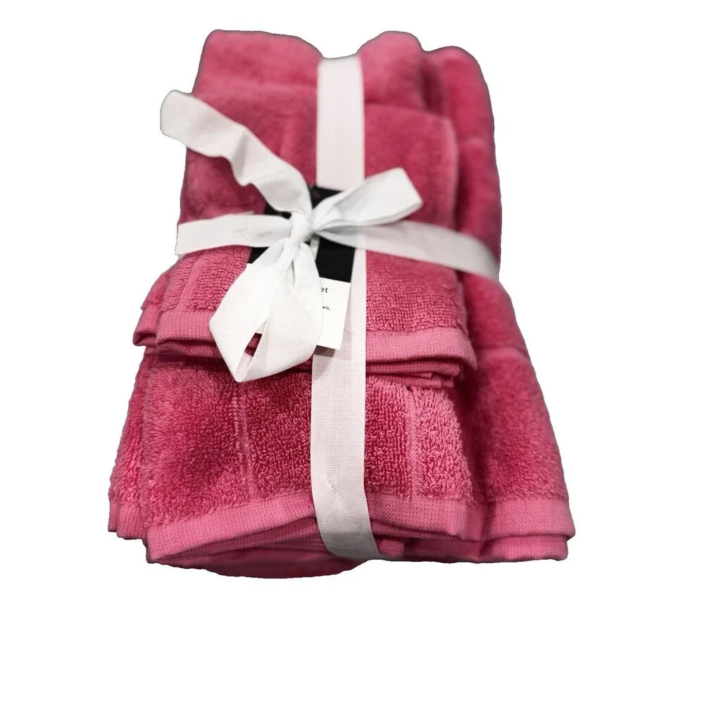 Home Expressions 6 Piece Bath Towel Set 100% Cotton Pink Lemonade NEW